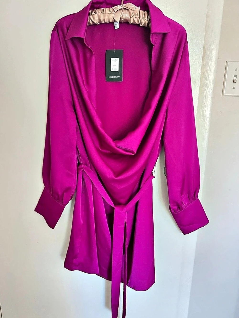 Fashion Nova Pink Long Sleeve Wrap Dress XL NWT